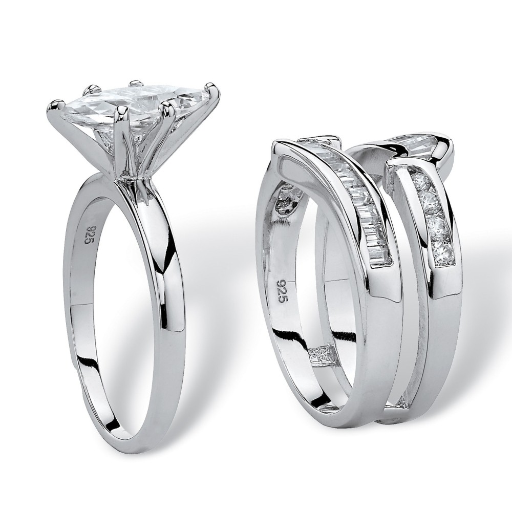 Marquise Cut White Sapphire Sterling Silver 3Piece Bridal