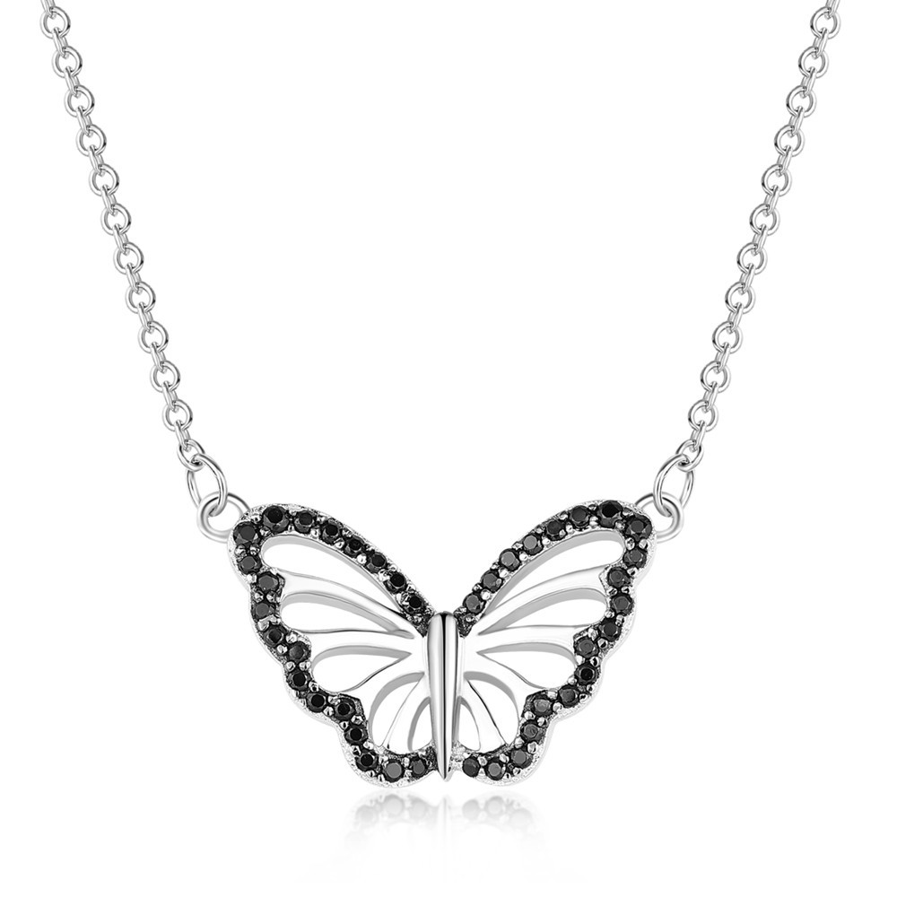 Delicate Black Sapphire Sterling Silver Butterfly Necklace