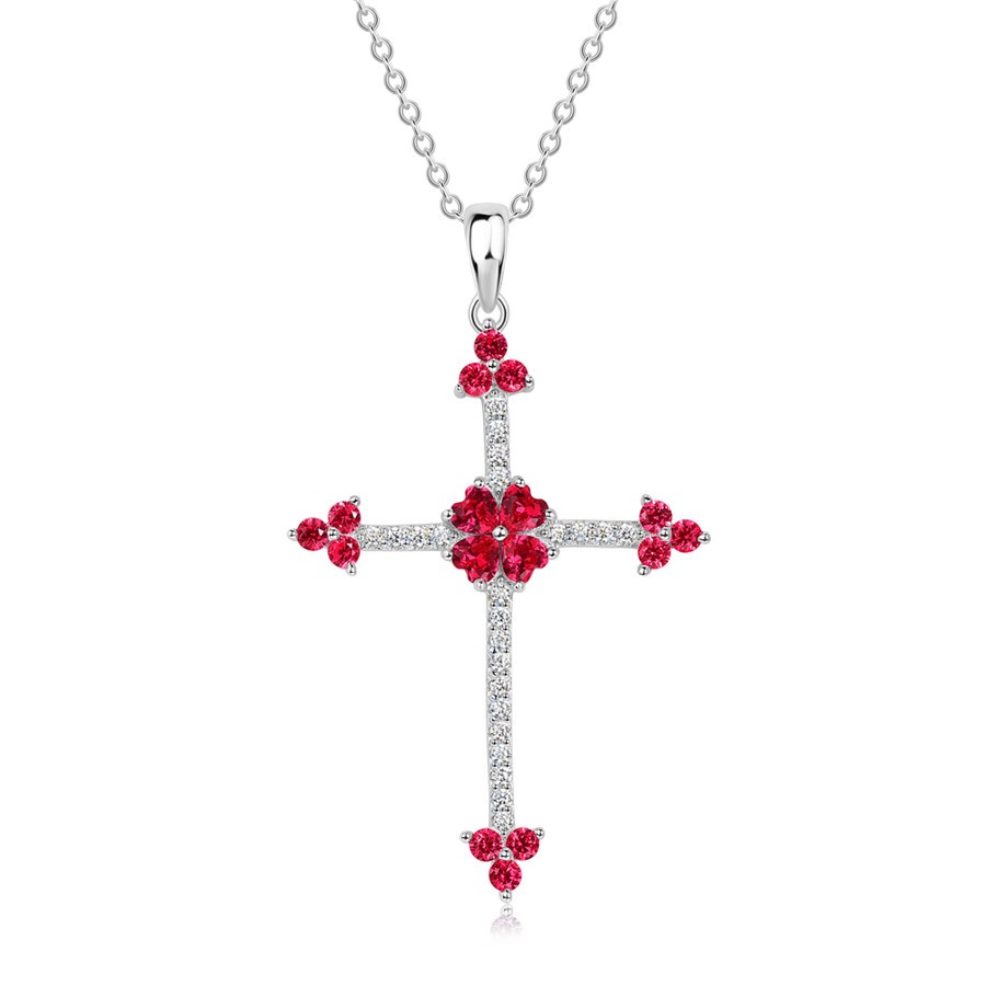 Unique Heart Cut Garnet 925 Sterling Silver Cross Necklace