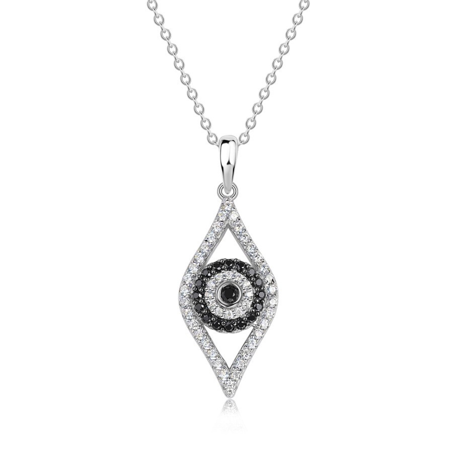 Round Cut Black Sapphire Evil Eye 925 Sterling Silver Necklace