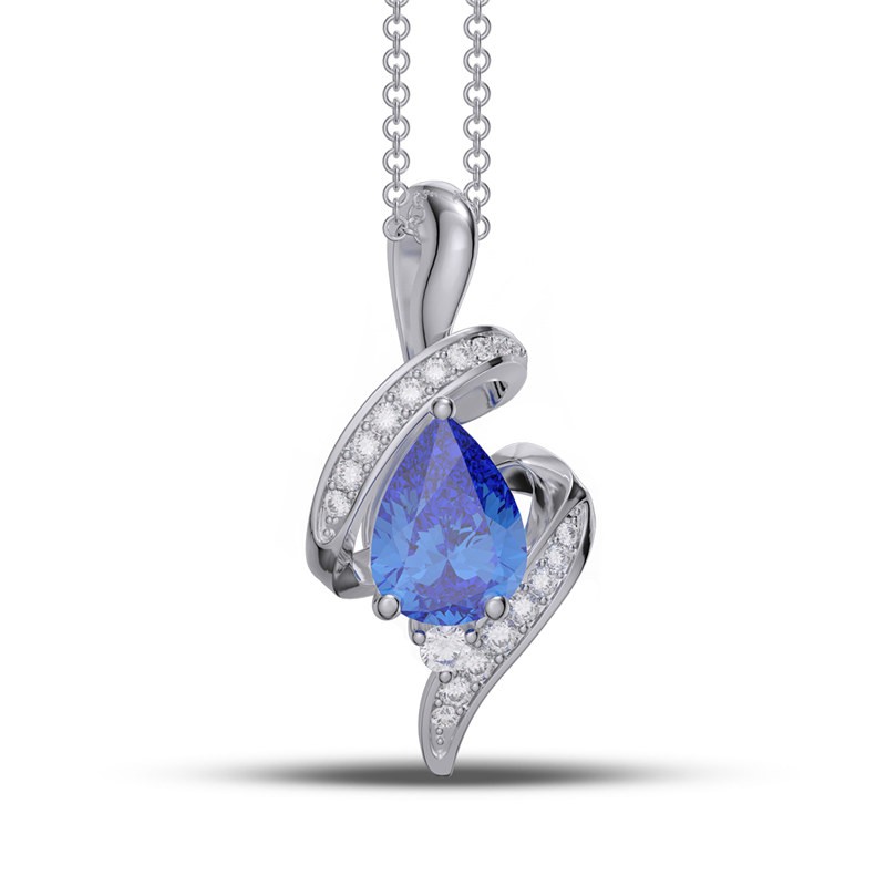Pear Cut Blue Sapphire 925 Sterling Silver Necklace