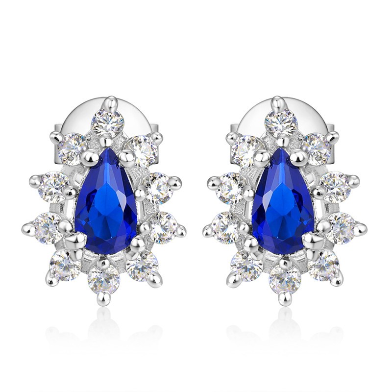 Blue Sapphire Drop Shape Sterling Silver Stud Earrings