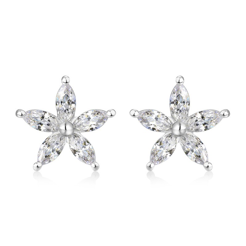 Flower Style Marquise Cut White Sapphire Sterling Silver Earrings