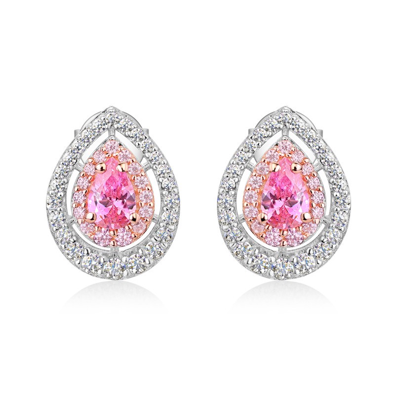 Pear Cut Pink Sapphire Sterling Silver Double Halo Stud Earrings