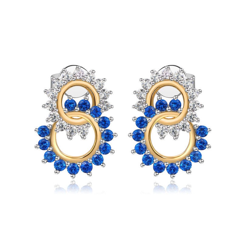 White and Blue Sapphire 925 Sterling Silver Two Tone Interlocking Earrings