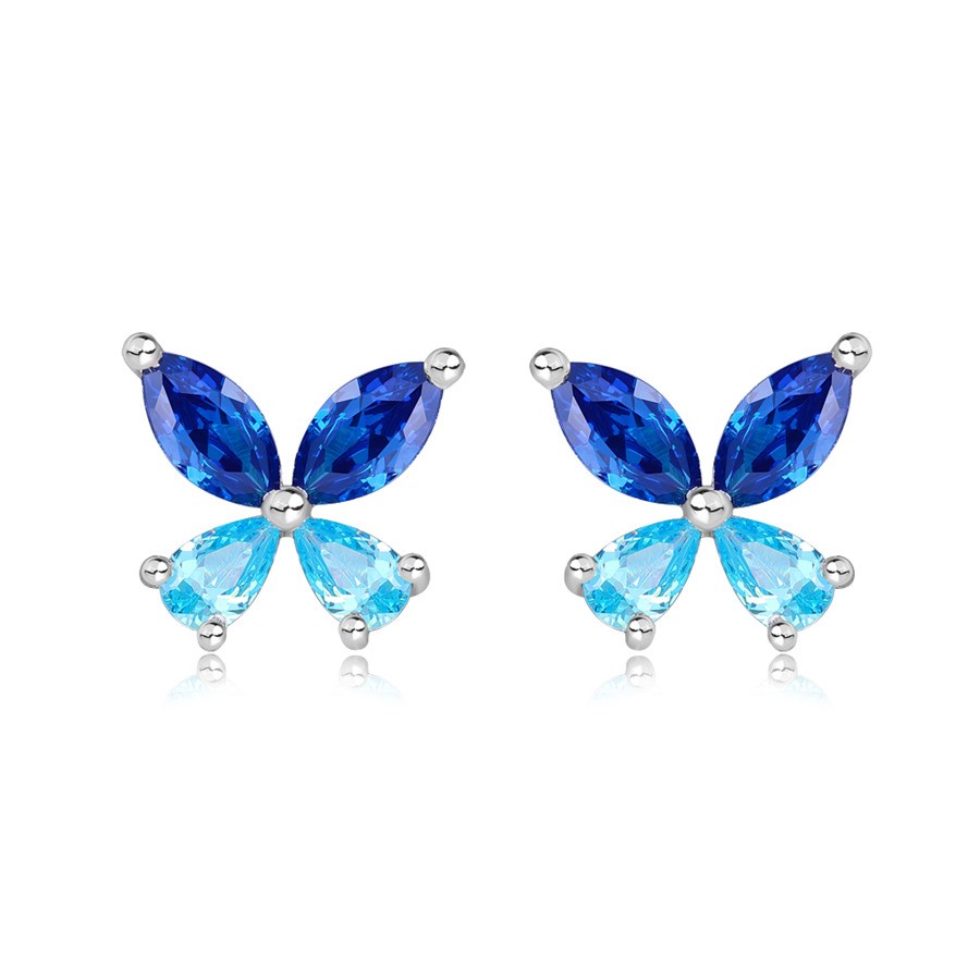 Blue Sapphire and Aquamarine 925 Sterling Silver Butterfly Earrings