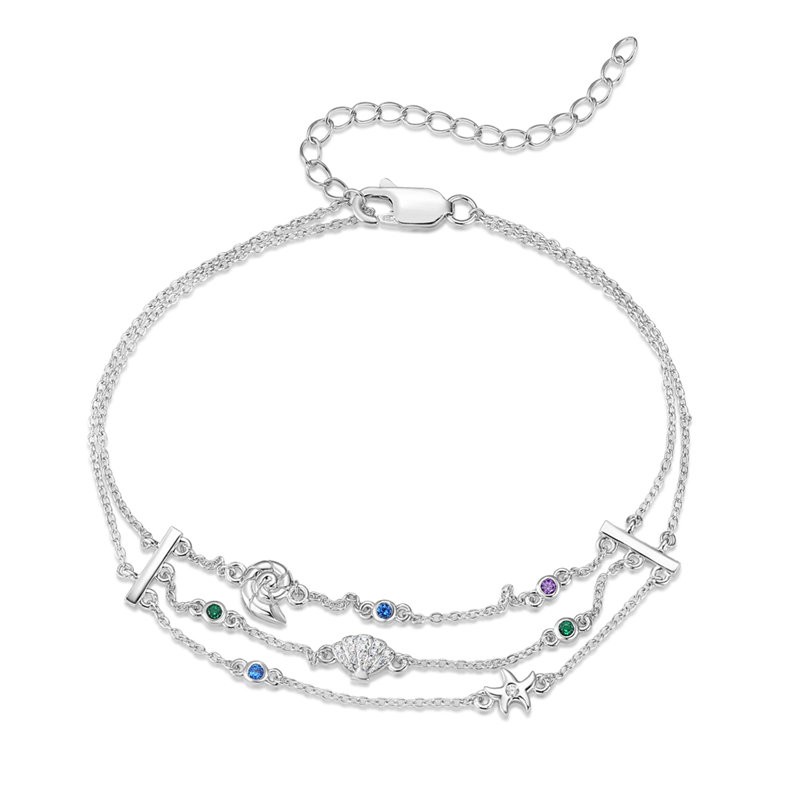 Starfish and Shells S925 Sterling Silver Triple Layer Bracelet