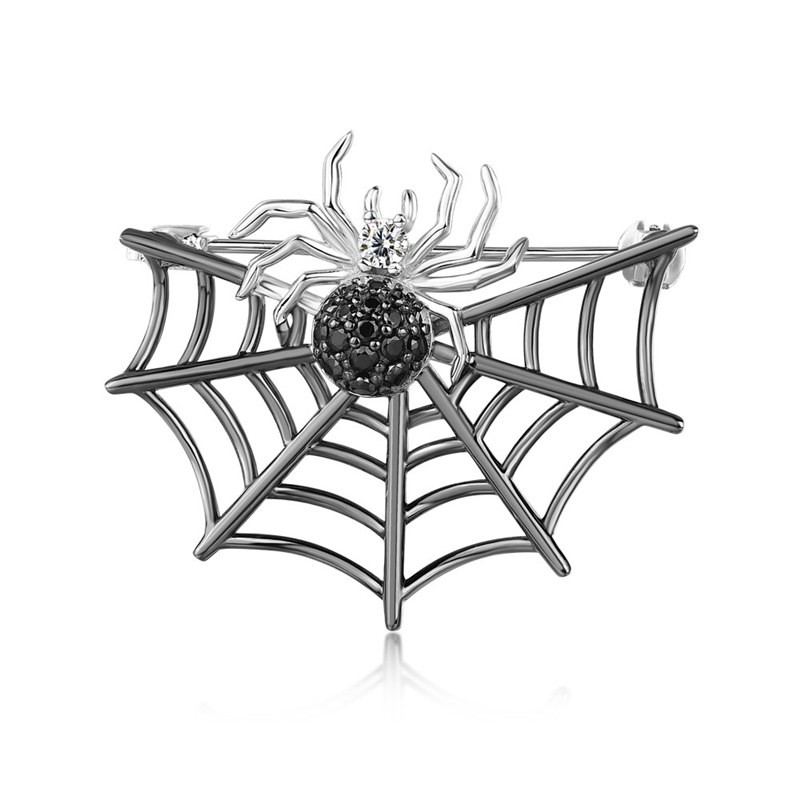 925 Sterling Silver Black Spider Web Shape Halloween Brooch