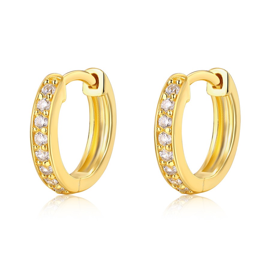 Luxe Round Cut White Sapphire 925 Sterling Silver Yellow Gold Hoop Earrings