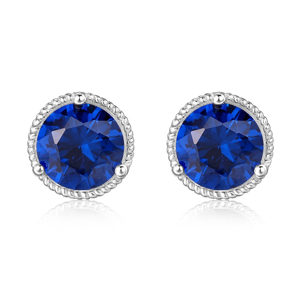 Round Cut Blue Sapphire 925 Sterling Silver Rope Stud Earrings