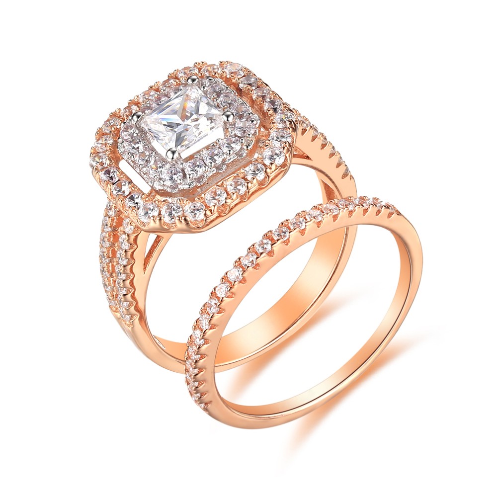 Rose Gold 925 Sterling Silver Princess Cut 1-1/2CT Gemstone Bridal Ring Sets
