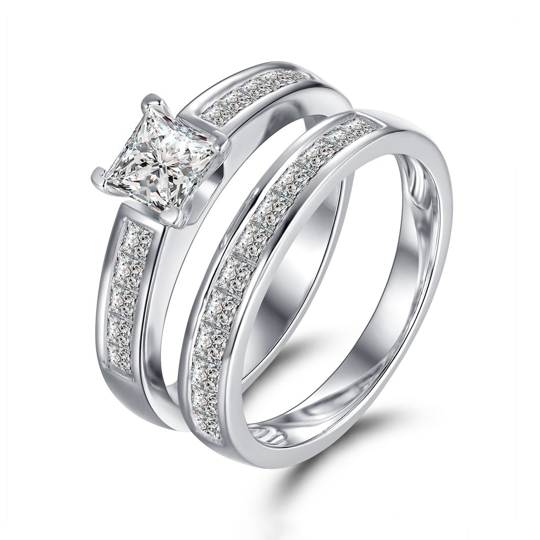 Princess Cut 925 Sterling Silver White Sapphire Bridal Sets