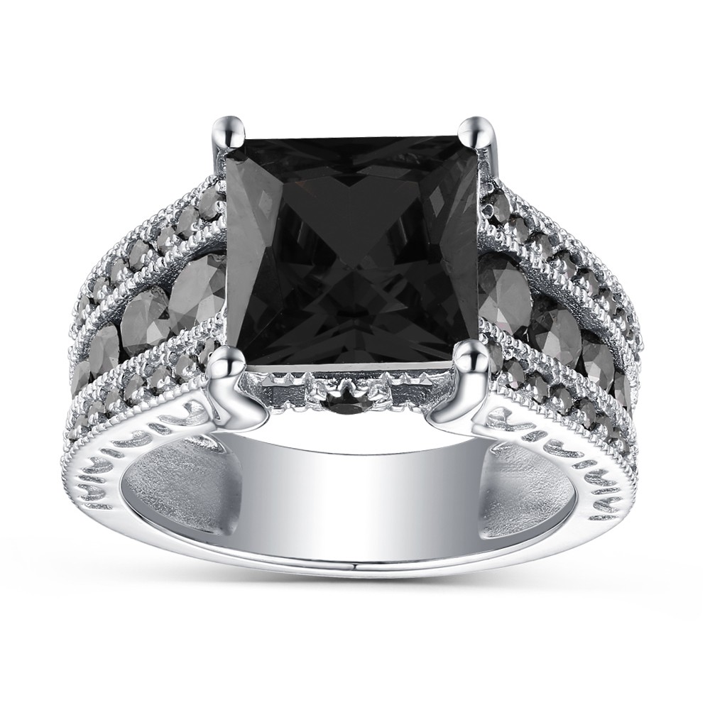 Princess Cut Black Sapphire 925 Sterling Silver Engagement Rings