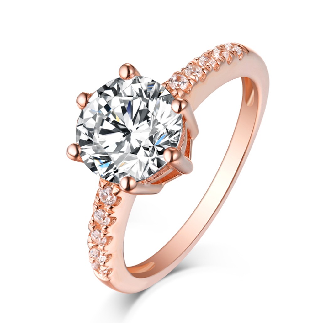 Round Cut White Sapphire Rose Gold Sterling Silver Engagement Rings