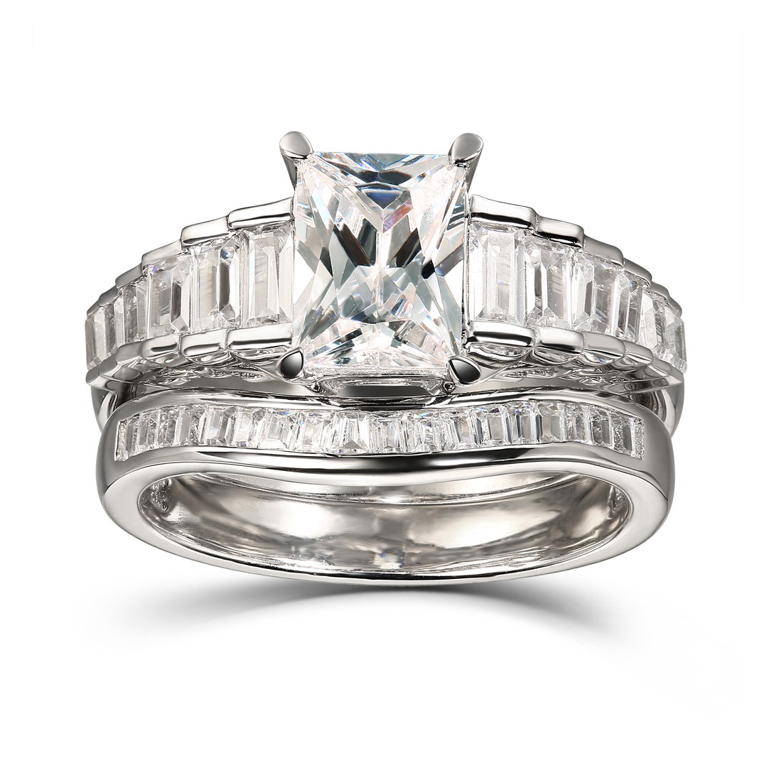 Radiant Cut White Sapphire 925 Sterling Silver Bridal Sets