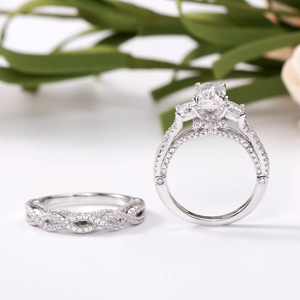 Radiant Cut White Sapphire Sterling Silver Three-Stone Bridal Sets