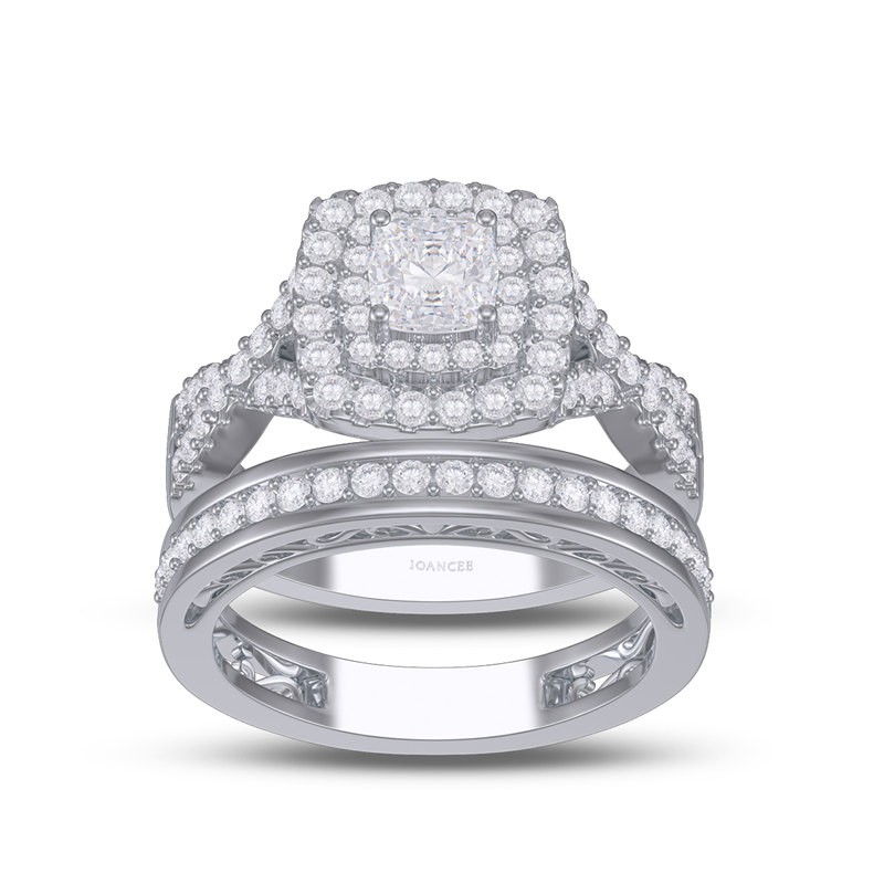 Cushion Cut White Sapphire 925 Sterling Silver Halo Twisted Bridal Sets