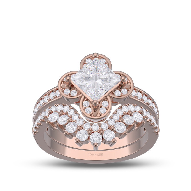 Rose Gold Princess Cut White Sapphire 925 Sterling Silver Crown Bridal Sets