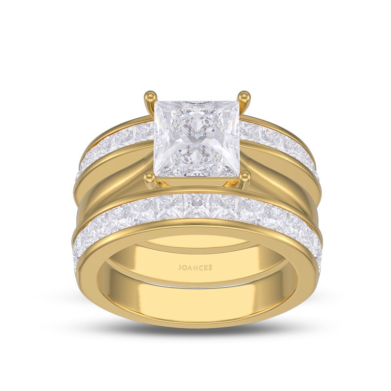 Yellow Gold Princess Cut White Sapphire 925 Sterling Silver 3-Piece Bridal Sets