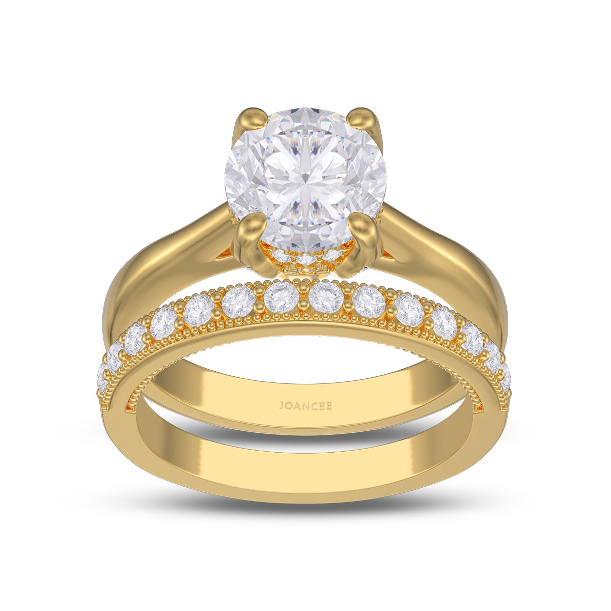 Yellow Gold Classic Round Cut White Sapphire 925 Sterling Silver Bridal Sets
