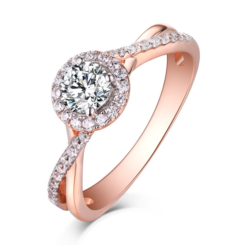Round Cut Rose  Gold  925 Sterling Silver White  Sapphire 