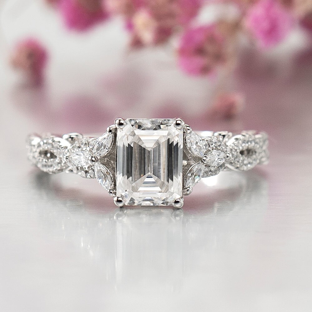 Emerald Cut White Sapphire 925 Sterling Silver Twisted Engagement Ring