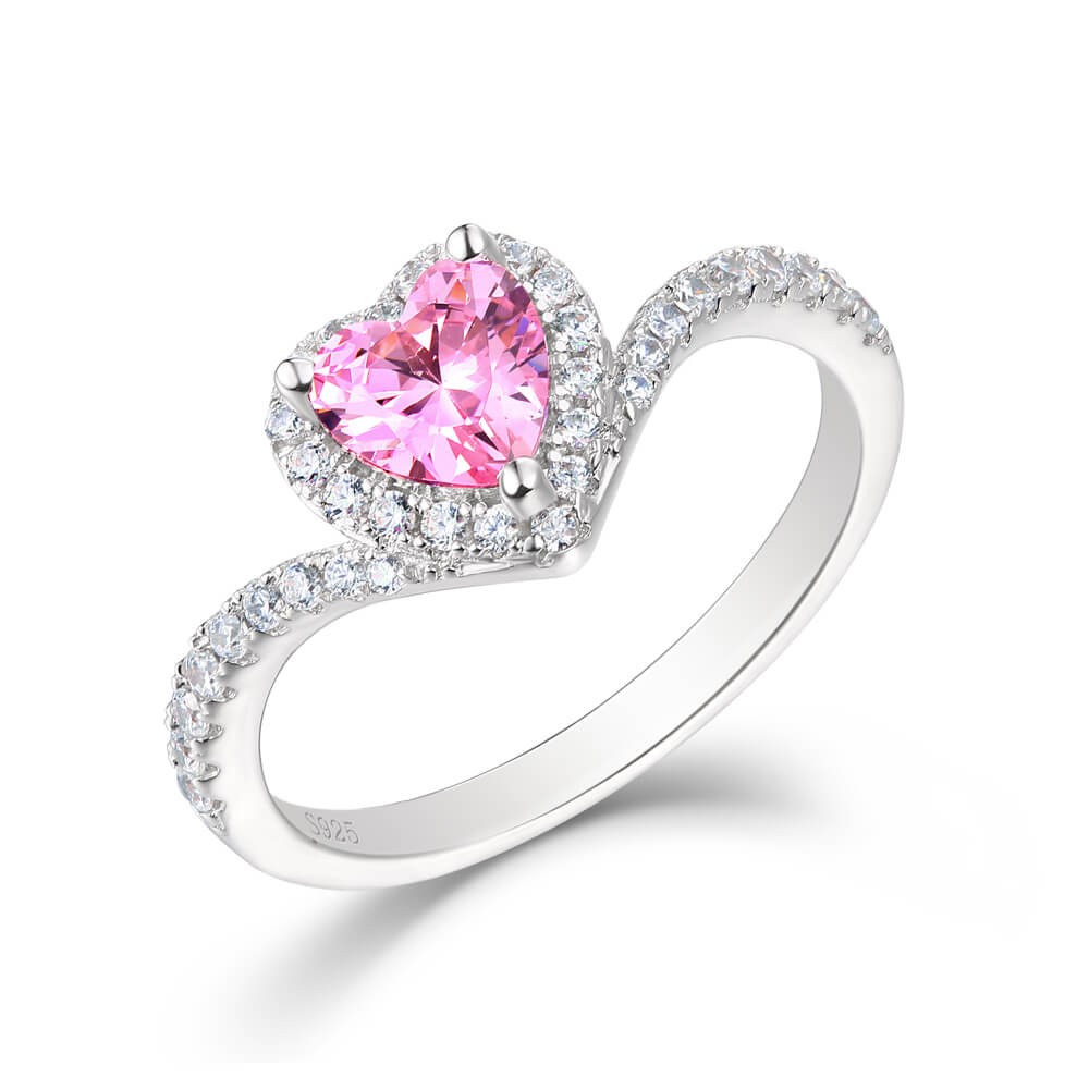 Heart Cut Pink Sapphire Sterling Silver Halo Engagement Ring