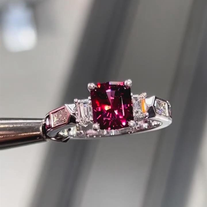 Emerald Cut Ruby 925 Sterling Silver 3-Stone Engagement Ring