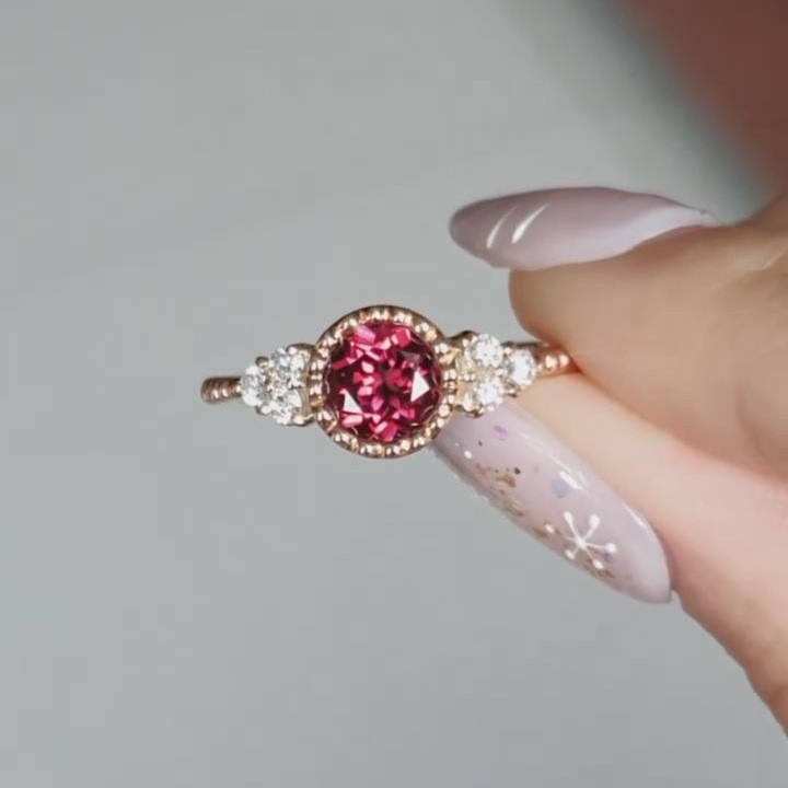 Rose Gold Round Cut Garnet 925 Sterling Silver Halo Engagement Ring