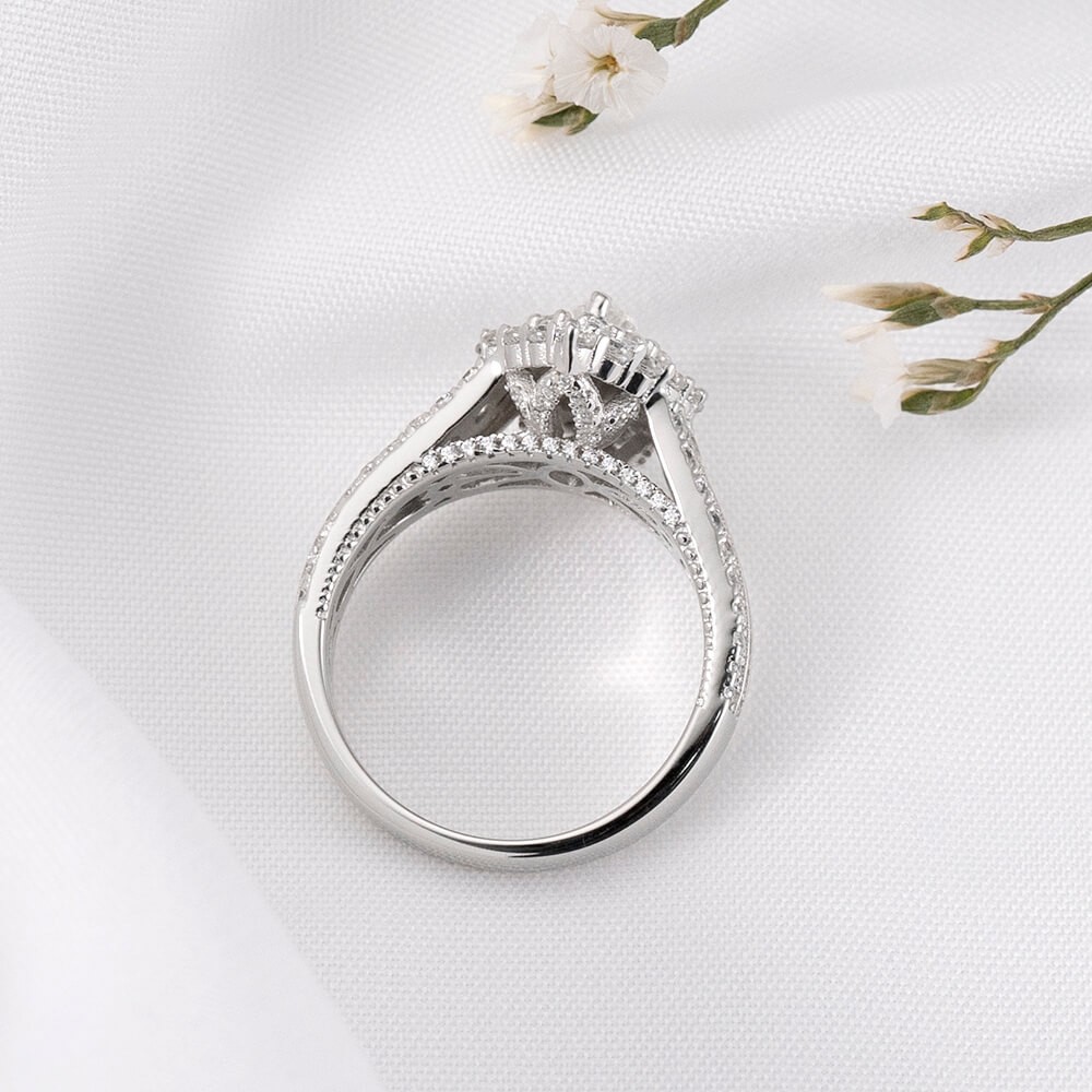 Marquise Cut White Sapphire 925 Sterling Silver Double Halo Engagement Ring