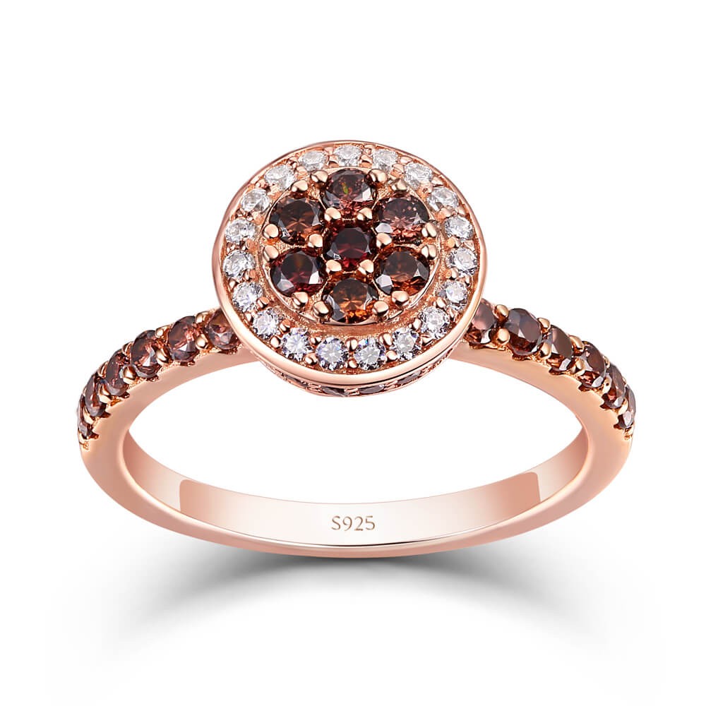 Rose Gold Round Cut Chocolate 925 Sterling Silver Cluster Halo Engagement Ring