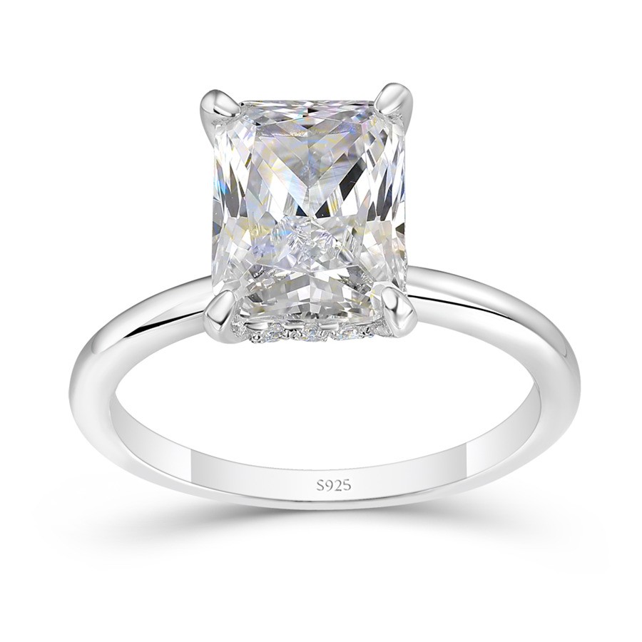 Radiant Cut White Sapphire 925 Sterling Silver Solitaire Engagement Ring