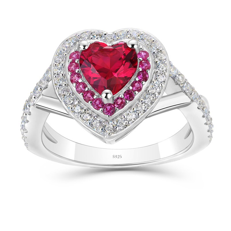 Heart Cut Ruby 925 Sterling Silver Twisted Engagement Ring