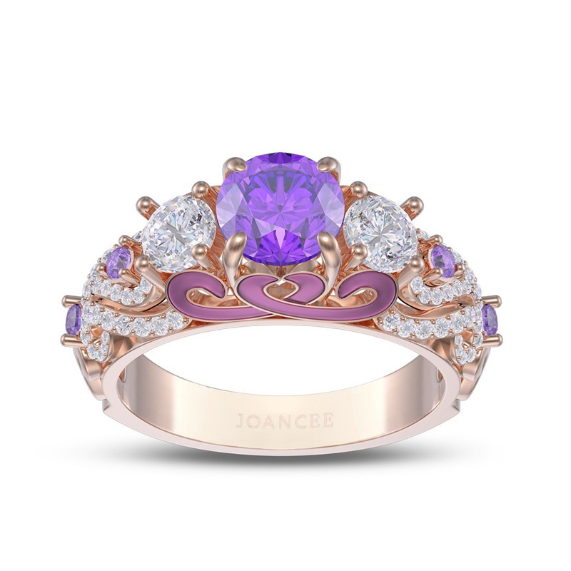 Rose Gold Art Deco Round Cut Amethyst 925 Sterling Silver Engagement Ring