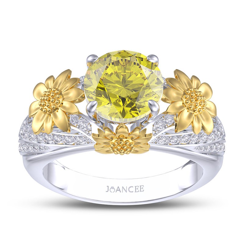 Round Cut Yellow Topaz 925 Sterling Silver Sunflower Ring