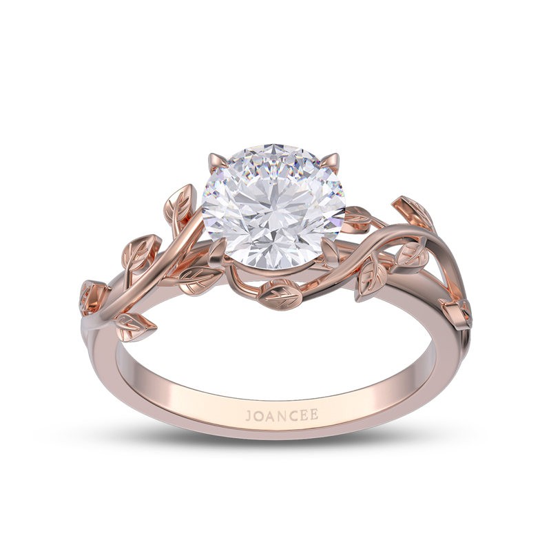 Rose Gold Round Cut White Sapphire 925 Sterling Silver Leaves Engagement Ring