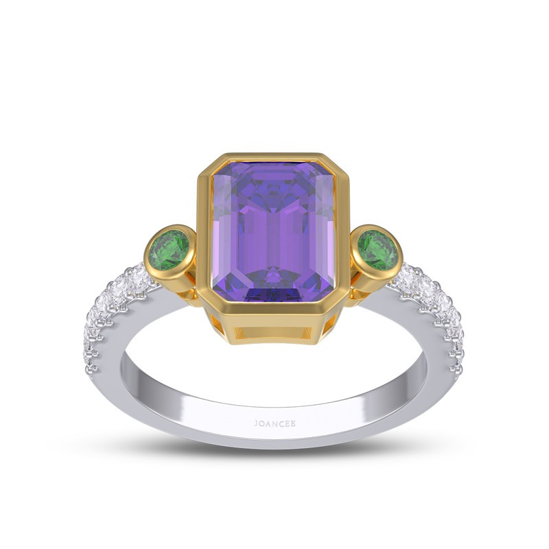 Emerald Cut Amethyst 925 Sterling Silver Engagement Ring