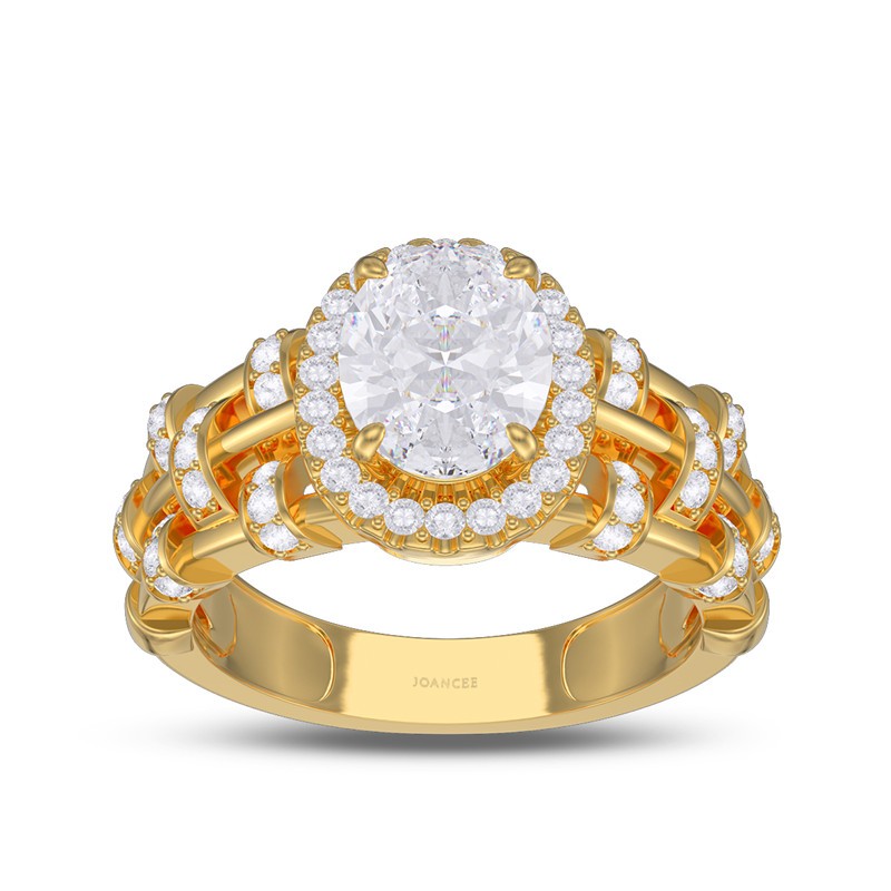 Yellow Gold Round Cut White Sapphire 925 Sterling Silver Halo Engagement Ring