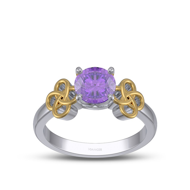 Round Cut Amethyst 925 Sterling Silver Knot Engagement Ring