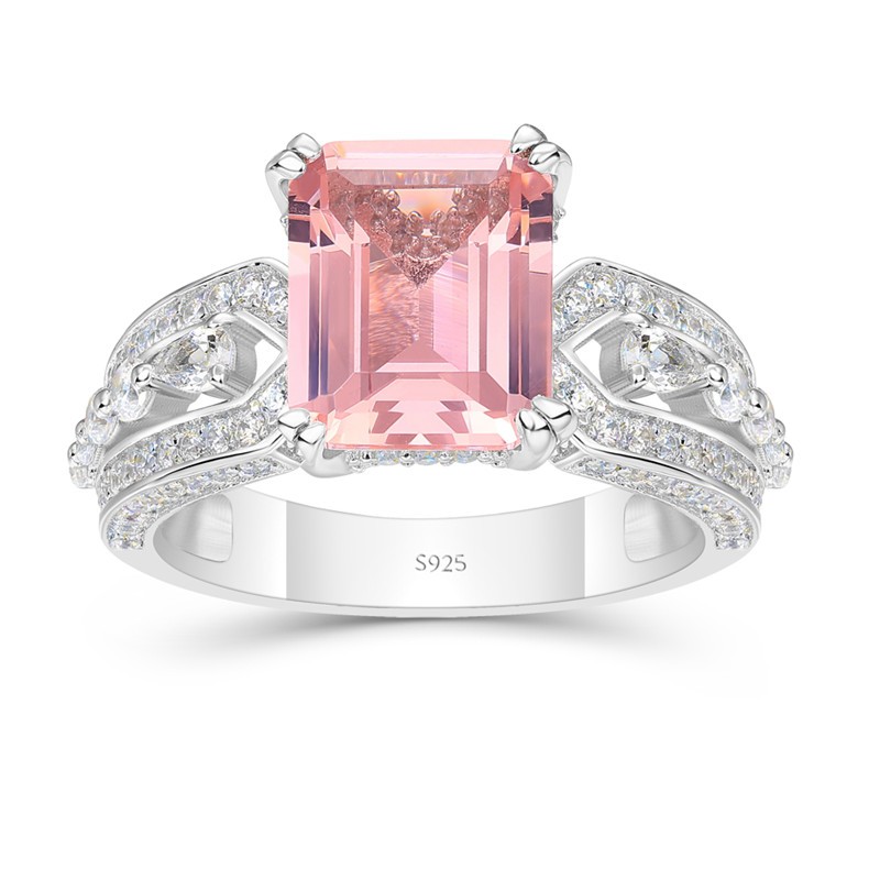 Emerald Cut Pink Sapphire 925 Sterling Silver Engagement Ring