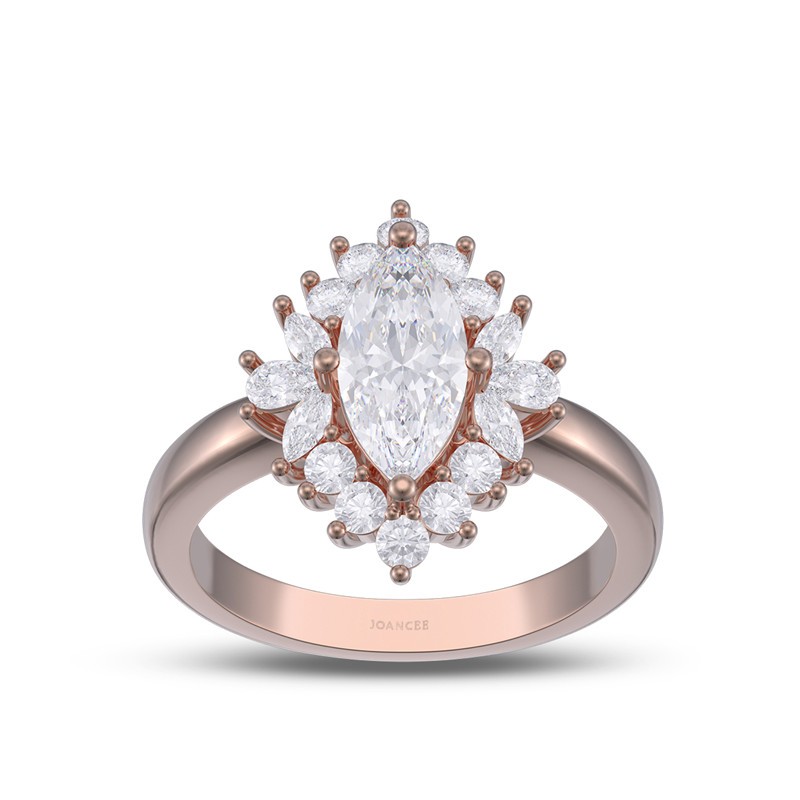 Rose Gold Marquise Cut White Sapphire 925 Sterling Silver Halo Engagement Ring