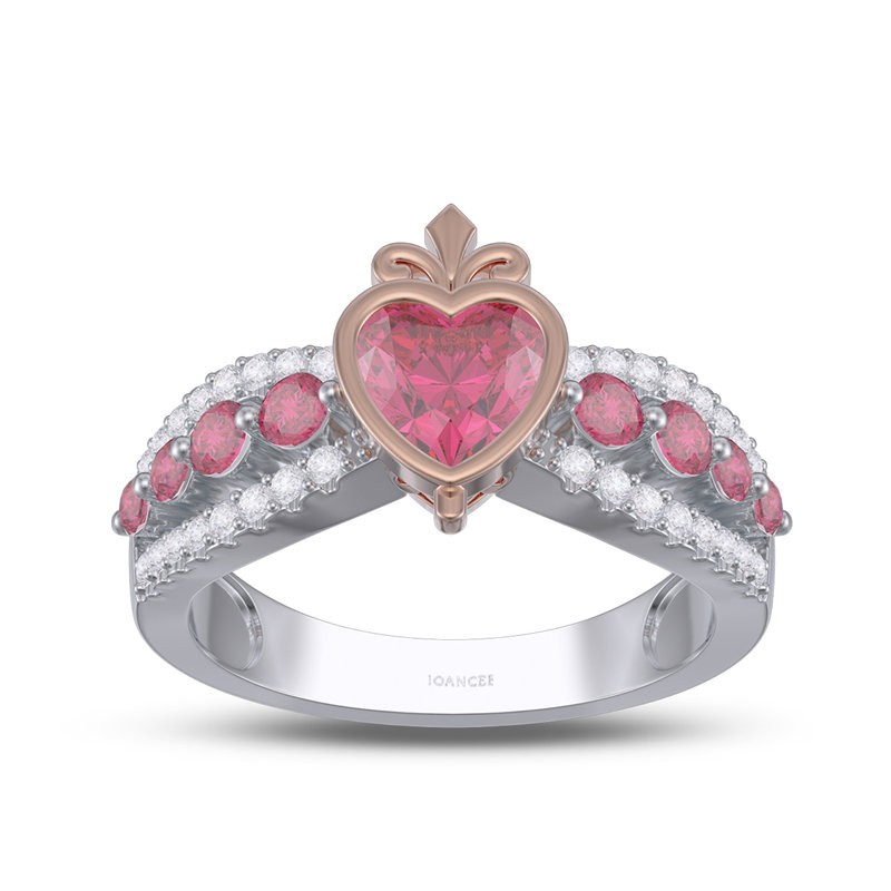 Heart Cut Ruby 925 Sterling Silver Crown Promise Ring 