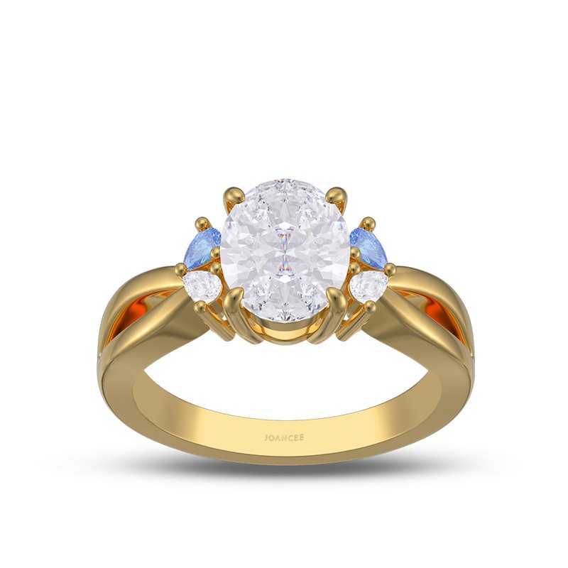 Yellow Gold Oval Cut White Sapphire 925 Sterling Silver Engagement Ring