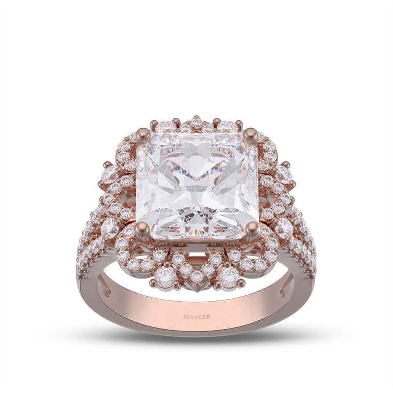 Rose Gold Vintage Princess Cut White Sapphire 925 Sterling Silver Halo Engagement Ring