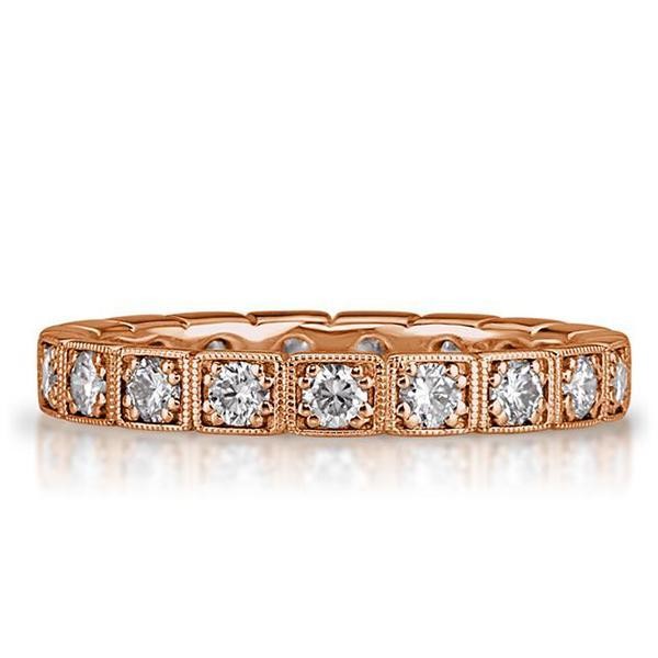 Rose Gold Round Cut White Sapphire 925 Sterling Silver Eternity Band