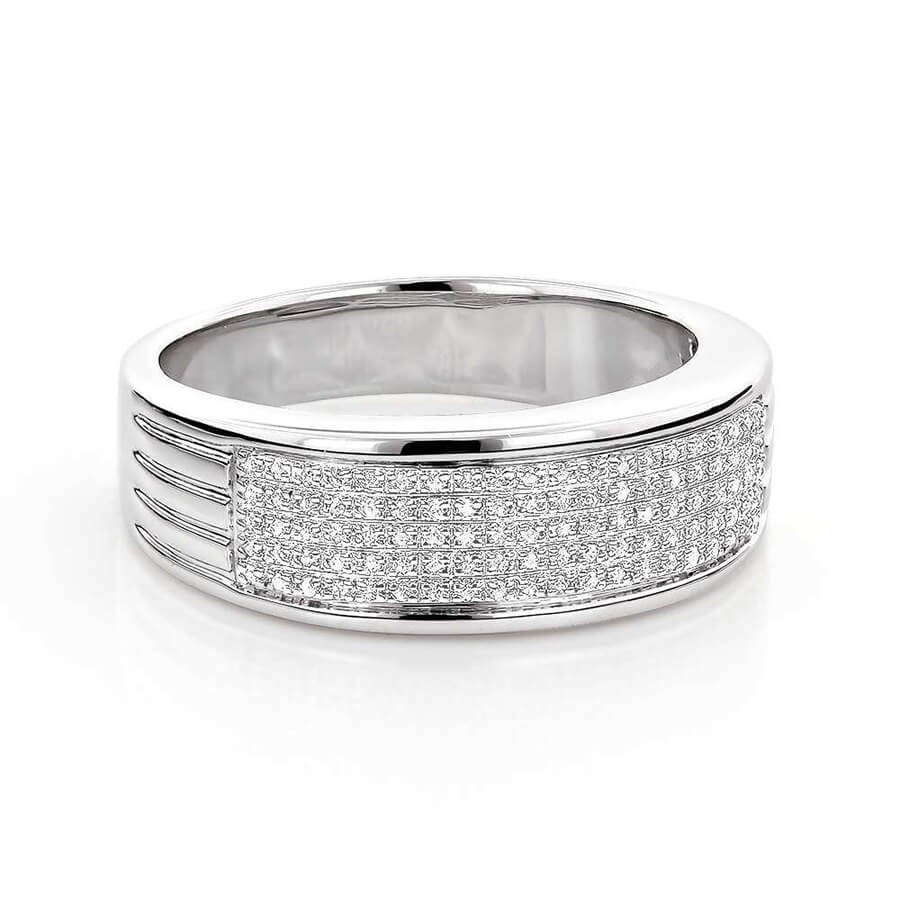 Round Cut White Sapphire Sterling Silver Pave Men's Wedding Band