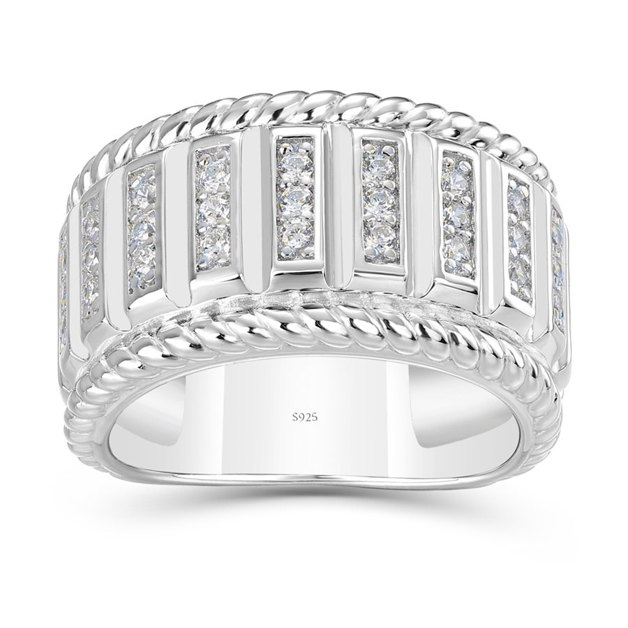 Round Cut White Sapphire 925 Sterling Silver Multi-Row Men's Wedding Band