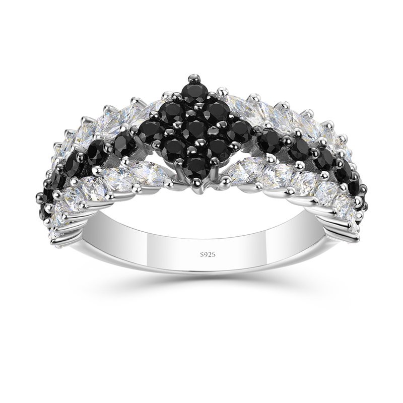 Round Cut Black Sapphire 925 Sterling Silver Cluster Women's Ring
