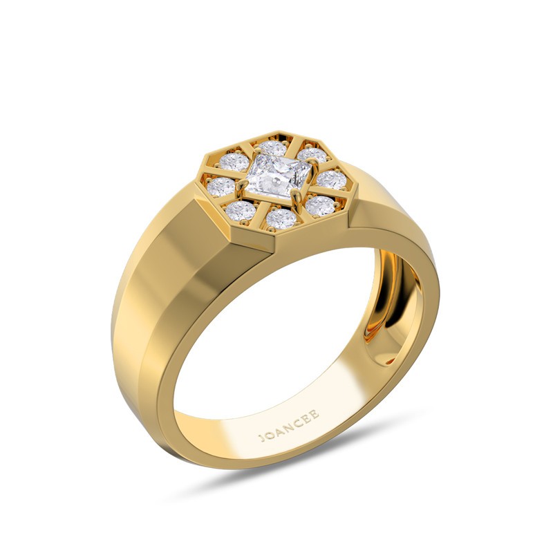 Yellow Gold Princess Cut White Sapphire 925 Sterling Silver Men's Ring