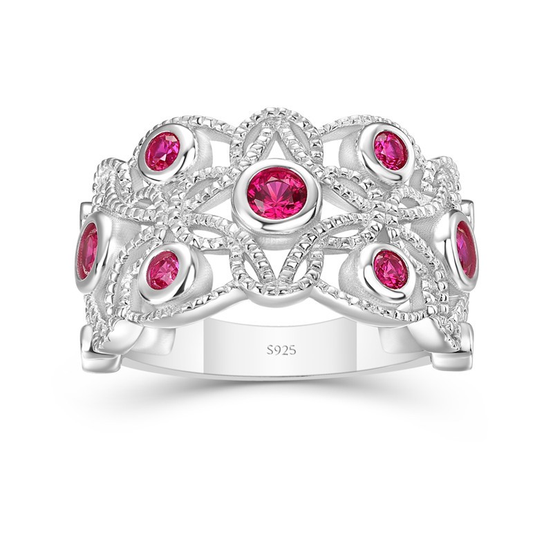 Celtic Art Deco Round Cut Ruby 925 Sterling Silver Women's Band